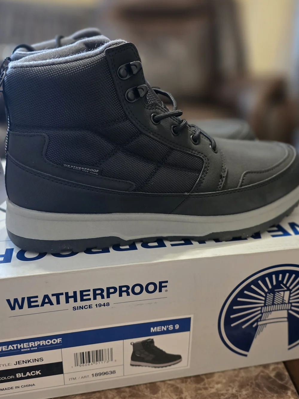 Weatherproof Men's Black and Gray Lace-Up Waterproof Boots
